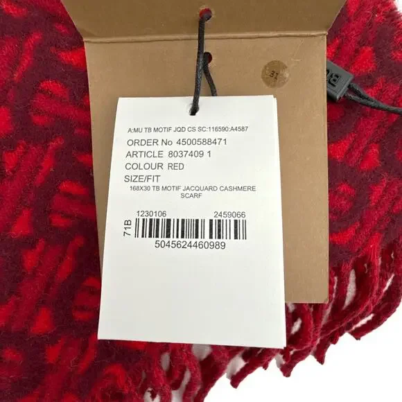 BURBERRY TB Motif Jacquard Cashmere Scarf in Red - Picture 10 of 11
